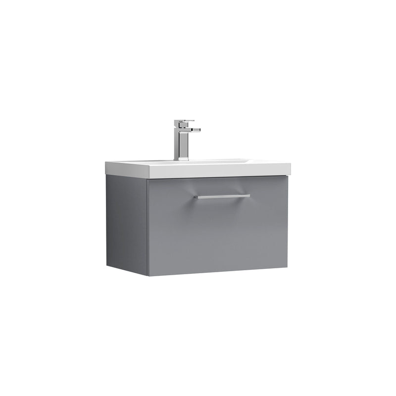 Nuie Arno Wall Hung vanity unit with Mid-Edge basin - 600mm (1 Drawer) Satin Grey