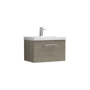 Nuie Arno Wall Hung vanity unit with Mid-Edge basin - 600mm (1 Drawer) Solace Oak