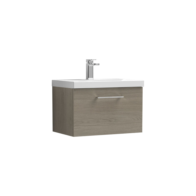 Nuie Arno Wall Hung vanity unit with Mid-Edge basin - 600mm (1 Drawer) Solace Oak