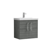 Nuie Arno Wall Hung vanity unit with Mid-Edge basin - 600mm (2 Doors) Anthracite Woodgrain