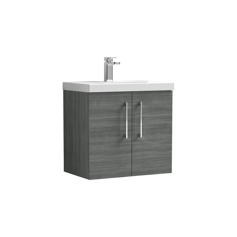 Nuie Arno Wall Hung vanity unit with Mid-Edge basin - 600mm (2 Doors) Anthracite Woodgrain