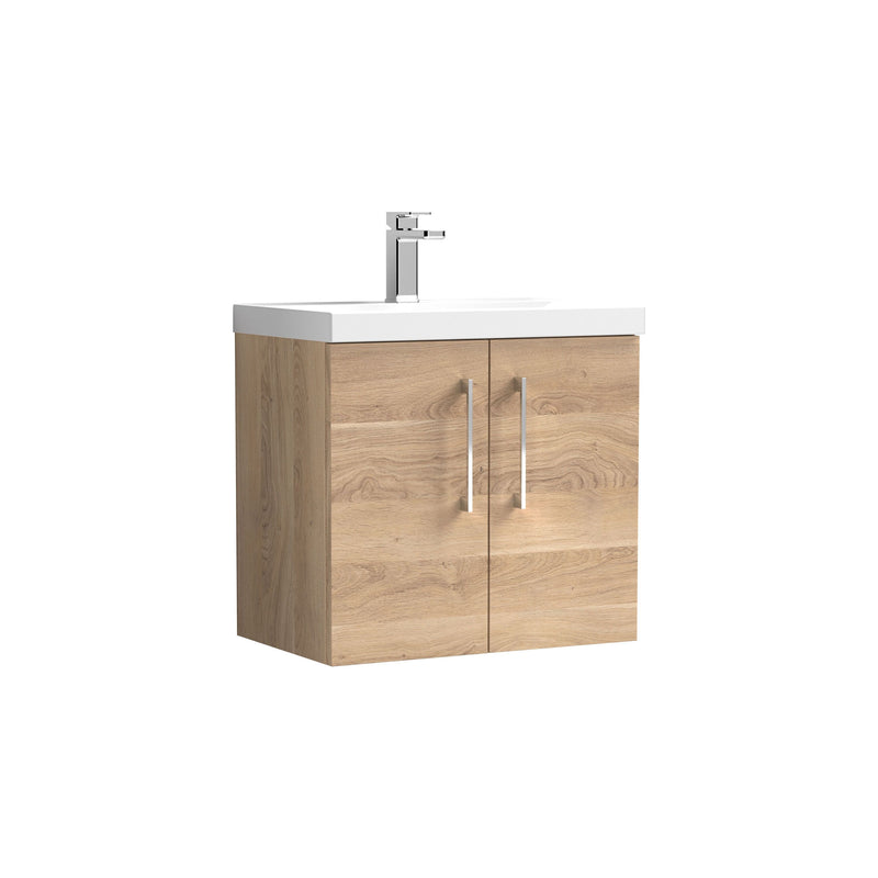 Nuie Arno Wall Hung vanity unit with Mid-Edge basin - 600mm (2 Doors) Bleached Oak