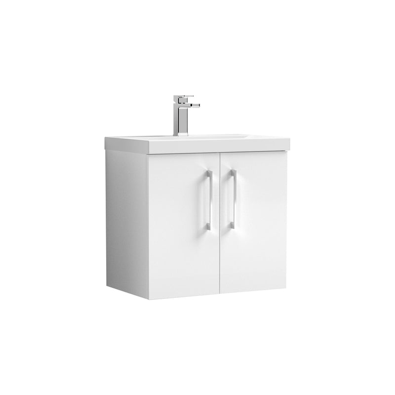 Nuie Arno Wall Hung vanity unit with Mid-Edge basin - 600mm (2 Doors) Gloss White