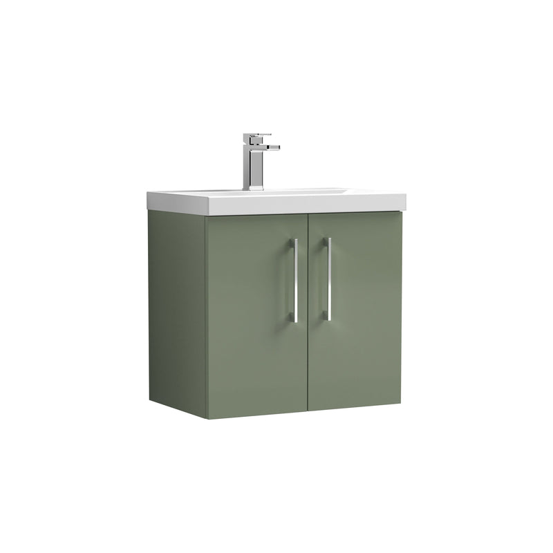 Nuie Arno Wall Hung vanity unit with Mid-Edge basin - 600mm (2 Doors) Satin Green