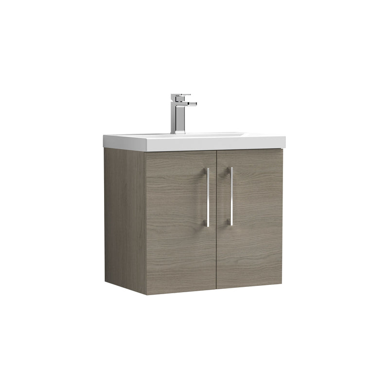 Nuie Arno Wall Hung vanity unit with Mid-Edge basin - 600mm (2 Doors) Solace Oak