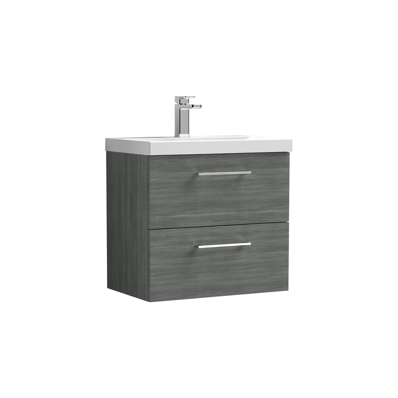 Nuie Arno Wall Hung vanity unit with Mid-Edge basin - 600mm (2 Drawers) Anthracite Woodgrain