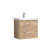 Nuie Arno Wall Hung vanity unit with Mid-Edge basin - 600mm (2 Drawers) Bleached Oak