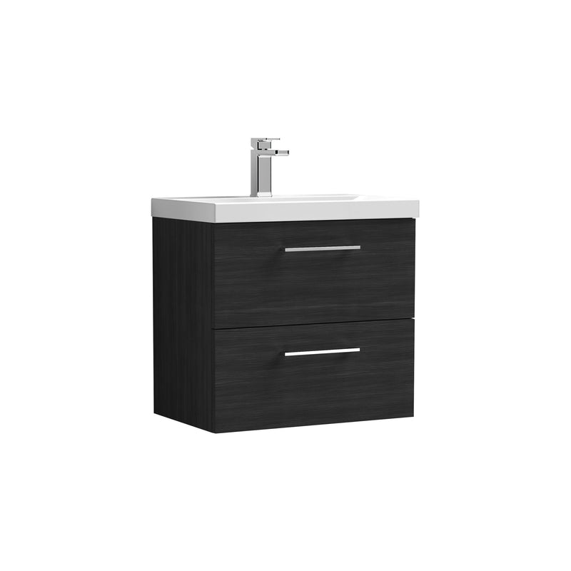 Nuie Arno Wall Hung vanity unit with Mid-Edge basin - 600mm (2 Drawers) Charcoal Black