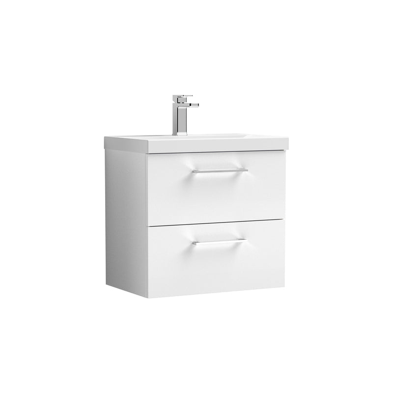 Nuie Arno Wall Hung vanity unit with Mid-Edge basin - 600mm (2 Drawers) Gloss White