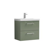 Nuie Arno Wall Hung vanity unit with Mid-Edge basin - 600mm (2 Drawers) Satin Green