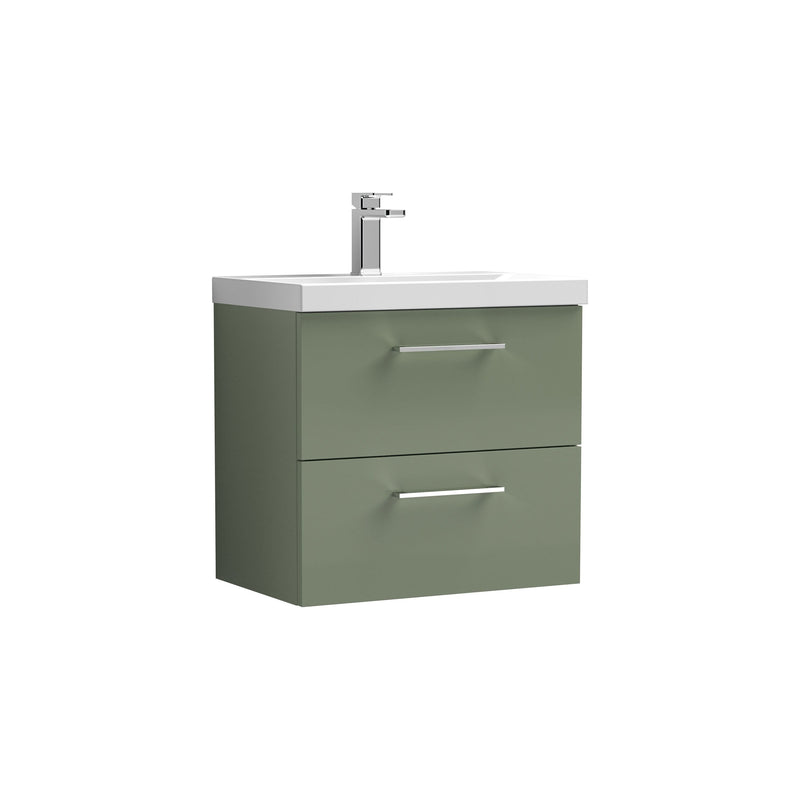 Nuie Arno Wall Hung vanity unit with Mid-Edge basin - 600mm (2 Drawers) Satin Green