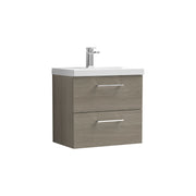 Nuie Arno Wall Hung vanity unit with Mid-Edge basin - 600mm (2 Drawers) Solace Oak