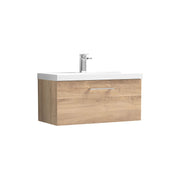 Nuie Arno Wall Hung vanity unit with Mid-Edge basin - 800mm (1 Drawer) Bleached Oak