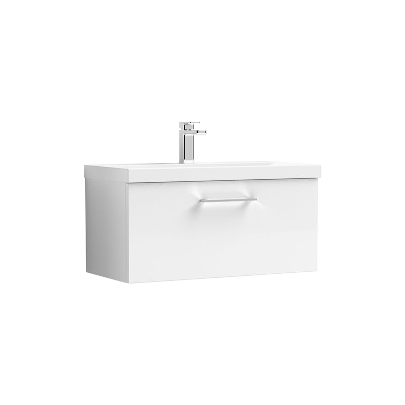 Nuie Arno Wall Hung vanity unit with Mid-Edge basin - 800mm (1 Drawer) Gloss White