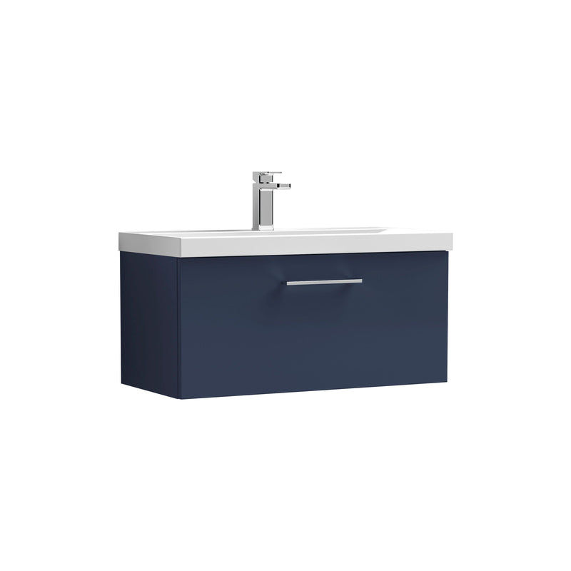 Nuie Arno Wall Hung vanity unit with Mid-Edge basin - 800mm (1 Drawer) Midnight Blue