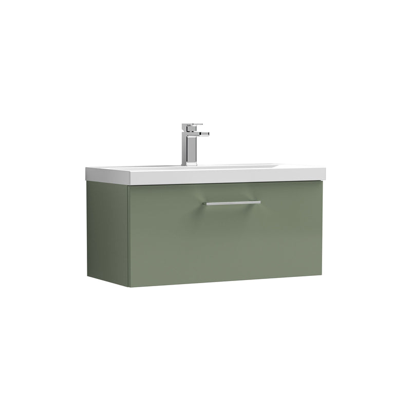 Nuie Arno Wall Hung vanity unit with Mid-Edge basin - 800mm (1 Drawer) Satin Green