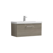 Nuie Arno Wall Hung vanity unit with Mid-Edge basin - 800mm (1 Drawer) Solace Oak
