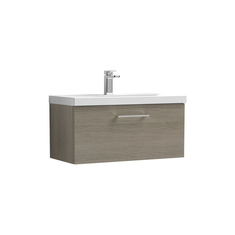 Nuie Arno Wall Hung vanity unit with Mid-Edge basin - 800mm (1 Drawer) Solace Oak