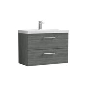 Nuie Arno Wall Hung vanity unit with Mid-Edge basin - 800mm (2 Drawers) Anthracite Woodgrain