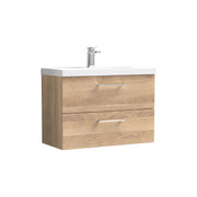 Nuie Arno Wall Hung vanity unit with Mid-Edge basin - 800mm (2 Drawers) Bleached Oak
