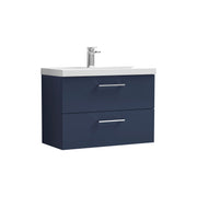 Nuie Arno Wall Hung vanity unit with Mid-Edge basin - 800mm (2 Drawers) Midnight Blue