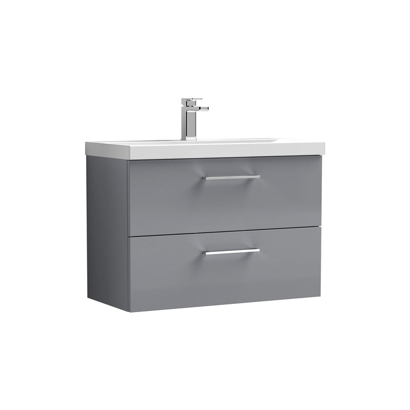 Nuie Arno Wall Hung vanity unit with Mid-Edge basin - 800mm (2 Drawers) Satin Grey