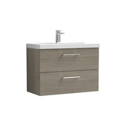 Nuie Arno Wall Hung vanity unit with Mid-Edge basin - 800mm (2 Drawers) Solace Oak