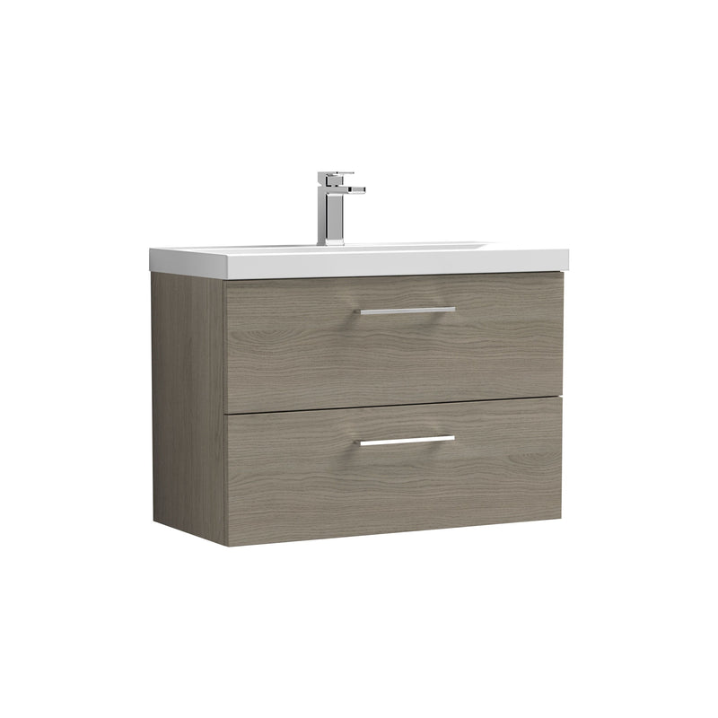 Nuie Arno Wall Hung vanity unit with Mid-Edge basin - 800mm (2 Drawers) Solace Oak