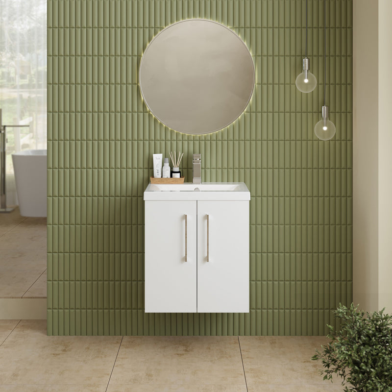 Nuie Arno Wall Hung vanity unit with Mid-Edge basin - bathroom lifestyle setting