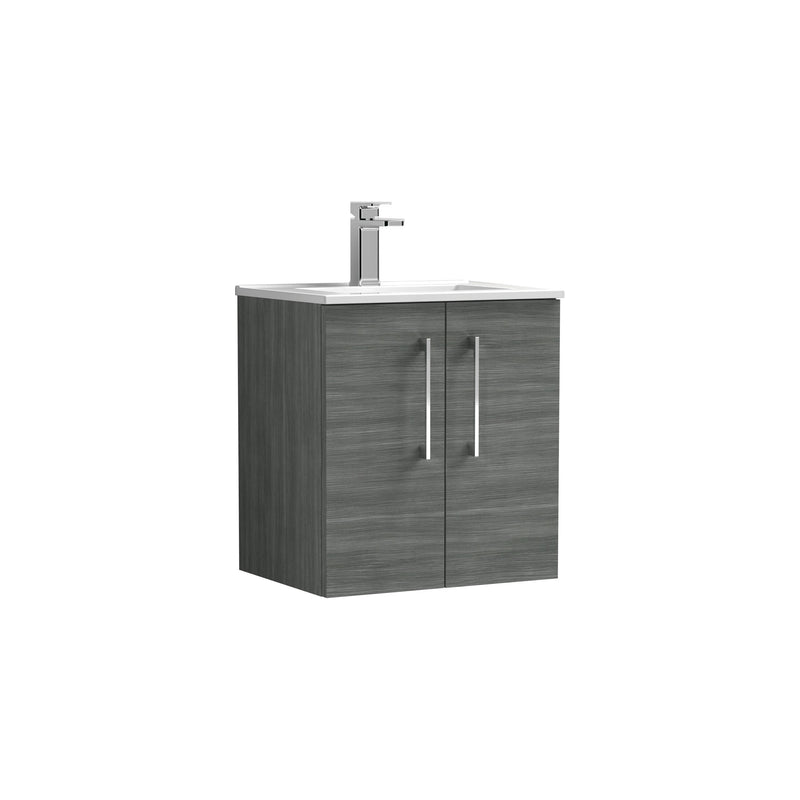 Nuie Arno Wall Hung vanity unit with Minimalist basin - 500mm (2 Doors) Anthracite Woodgrain