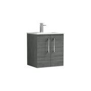Nuie Arno Wall Hung vanity unit with Minimalist basin - 500mm (2 Doors) Anthracite Woodgrain