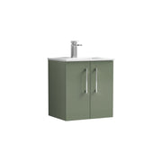 Nuie Arno Wall Hung vanity unit with Minimalist basin - 500mm (2 Doors) Satin Green