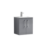 Nuie Arno Wall Hung vanity unit with Minimalist basin - 500mm (2 Doors) Satin Grey