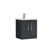 Nuie Arno Wall Hung vanity unit with Minimalist basin - 500mm (2 Doors) Soft Black