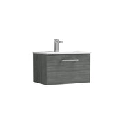 Nuie Arno Wall Hung vanity unit with Minimalist basin - 600mm (1 Drawer) Anthracite Woodgrain