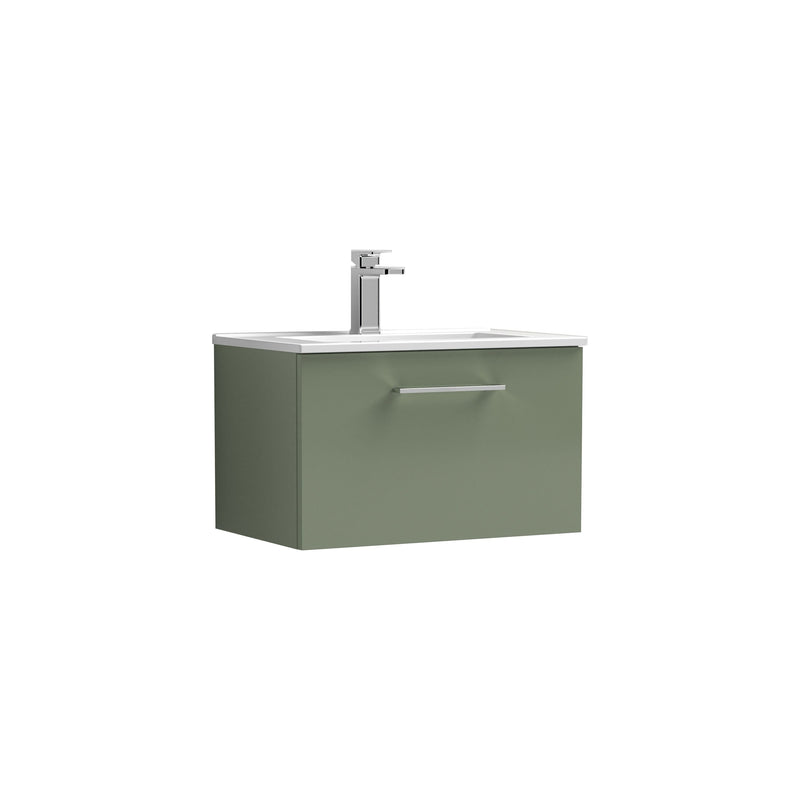 Nuie Arno Wall Hung vanity unit with Minimalist basin - 600mm (1 Drawer) Satin Green