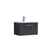 Nuie Arno Wall Hung vanity unit with Minimalist basin - 600mm (1 Drawer) Soft Black