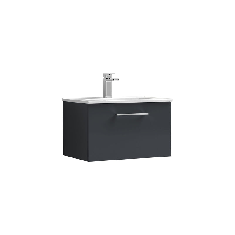 Nuie Arno Wall Hung vanity unit with Minimalist basin - 600mm (1 Drawer) Soft Black