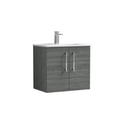 Nuie Arno Wall Hung vanity unit with Minimalist basin - 600mm (2 Doors) Anthracite Woodgrain