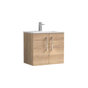 Nuie Arno Wall Hung vanity unit with Minimalist basin - 600mm (2 Doors) Bleached Oak