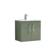 Nuie Arno Wall Hung vanity unit with Minimalist basin - 600mm (2 Doors) Satin Green