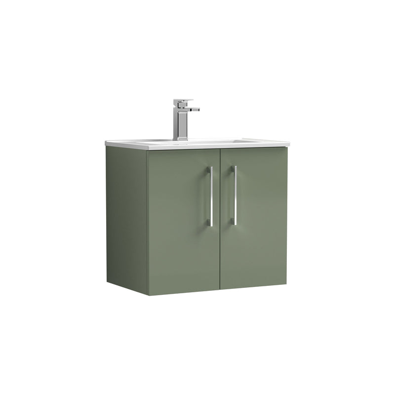 Nuie Arno Wall Hung vanity unit with Minimalist basin - 600mm (2 Doors) Satin Green