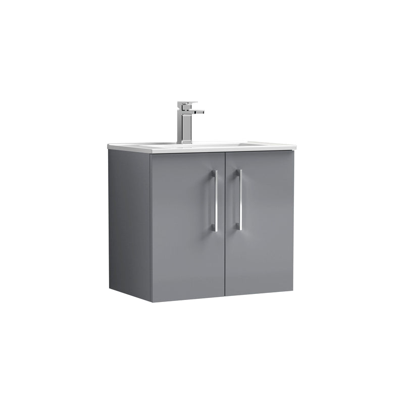 Nuie Arno Wall Hung vanity unit with Minimalist basin - 600mm (2 Doors) Satin Grey