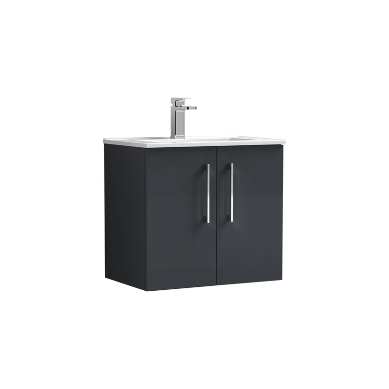 Nuie Arno Wall Hung vanity unit with Minimalist basin - 600mm (2 Doors) Soft Black
