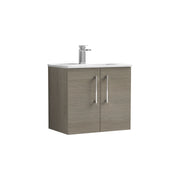 Nuie Arno Wall Hung vanity unit with Minimalist basin - 600mm (2 Doors) Solace Oak