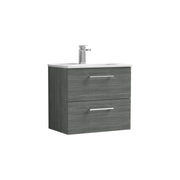 Nuie Arno Wall Hung vanity unit with Minimalist basin - 600mm (2 Drawers) Anthracite Woodgrain