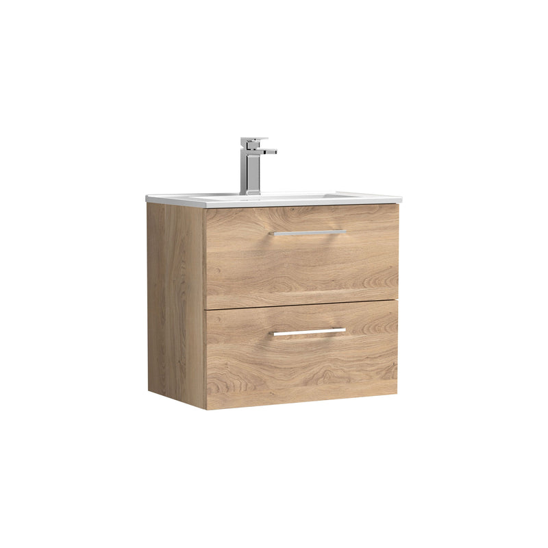 Nuie Arno Wall Hung vanity unit with Minimalist basin - 600mm (2 Drawers) Bleached Oak