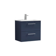 Nuie Arno Wall Hung vanity unit with Minimalist basin - 600mm (2 Drawers) Midnight Blue