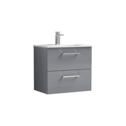 Nuie Arno Wall Hung vanity unit with Minimalist basin - 600mm (2 Drawers) Satin Grey