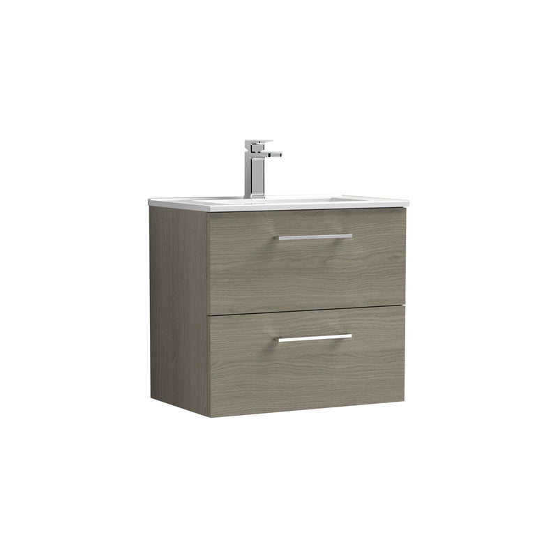 Nuie Arno Wall Hung vanity unit with Minimalist basin - 600mm (2 Drawers) Solace Oak